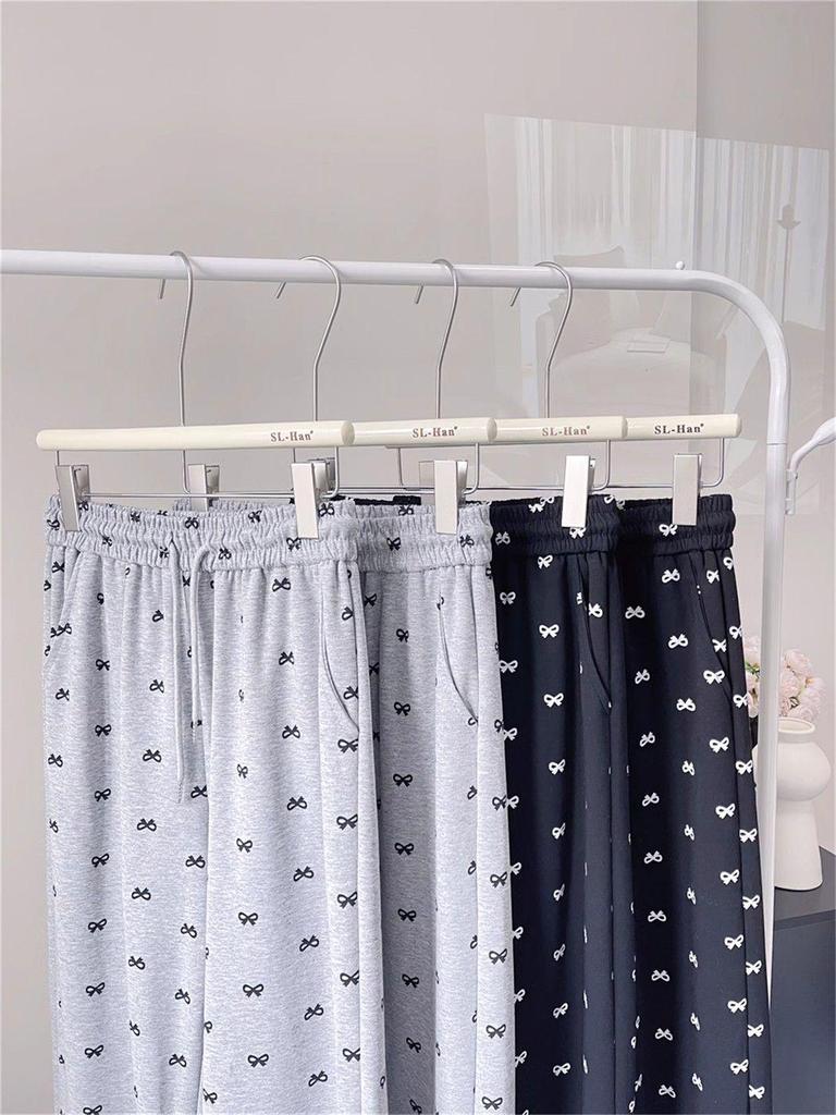 Bow Print Petite High-Waist Wide-Leg Walking Pants for Women