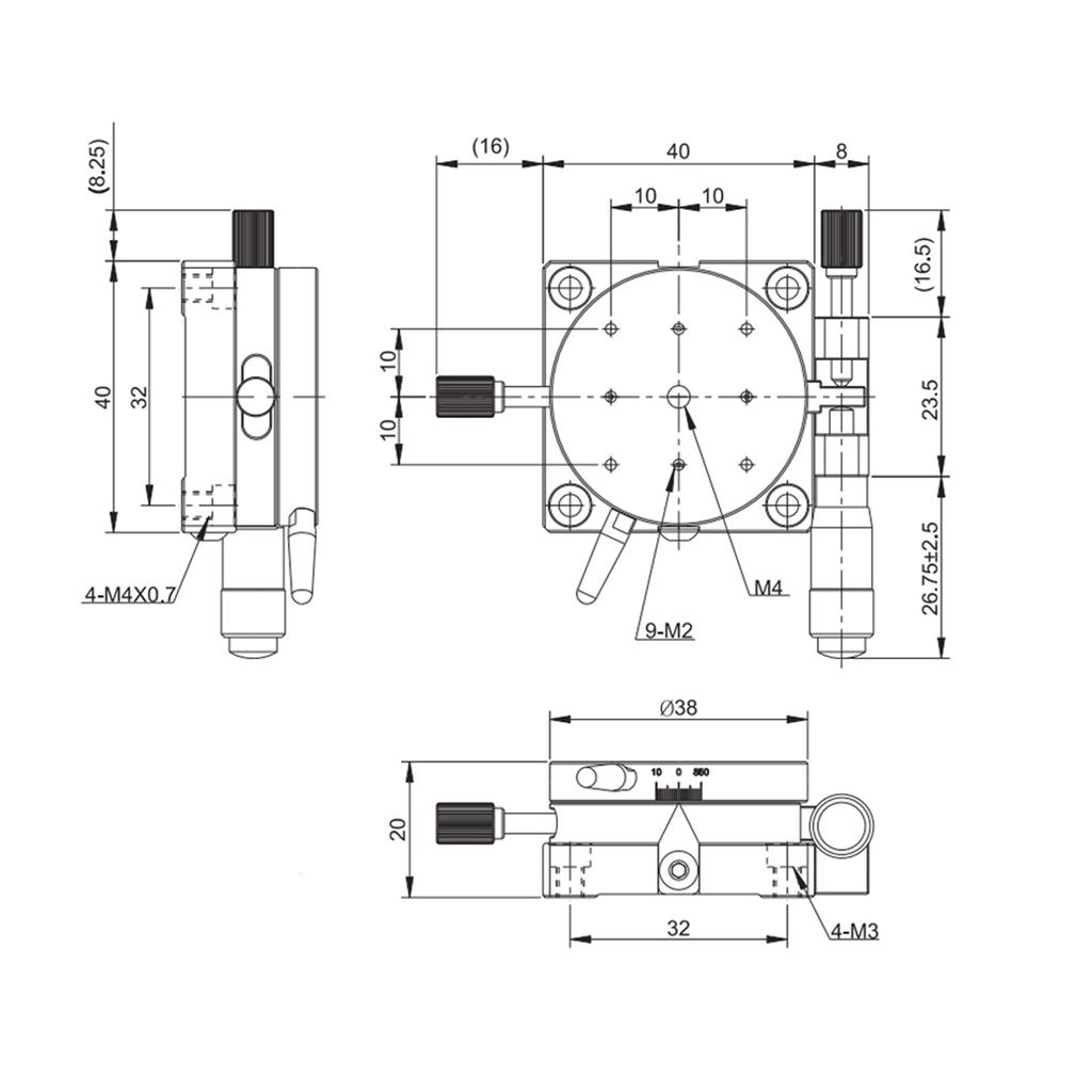 R38 Manual Rotation Stage Rotating Platform Precision Bearing Sliding Tuning Stage 38mm*20mm