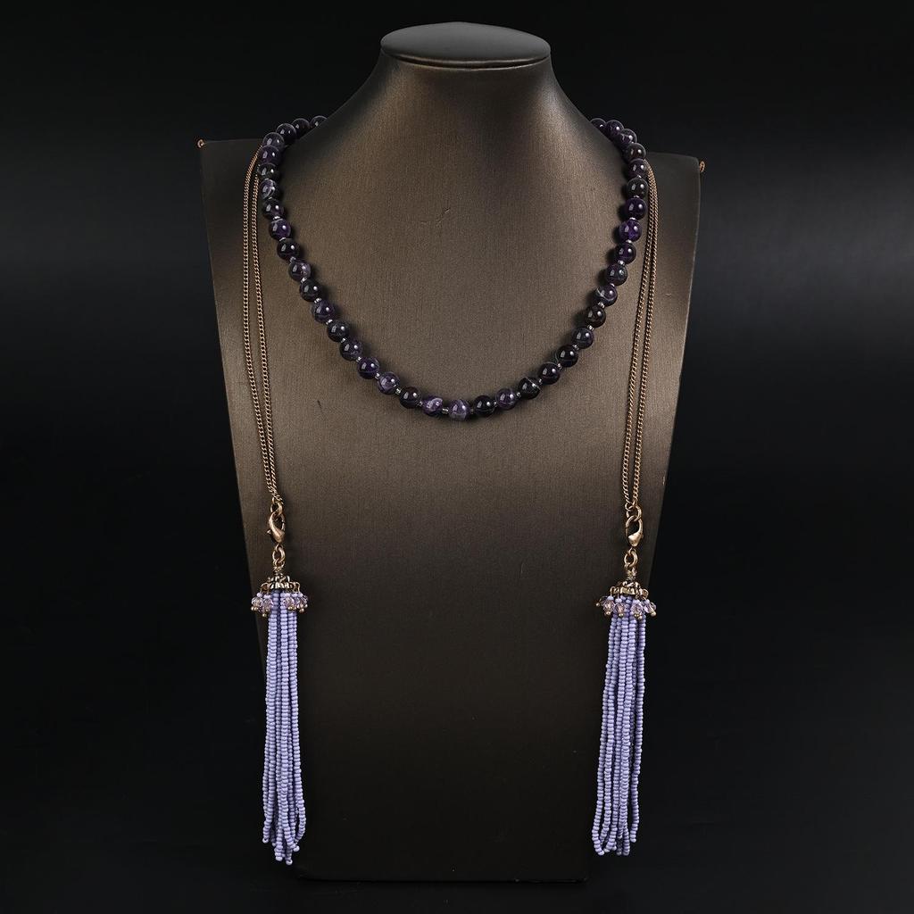 Amethyst Tassel Multi-Layer Necklace & Earring Set