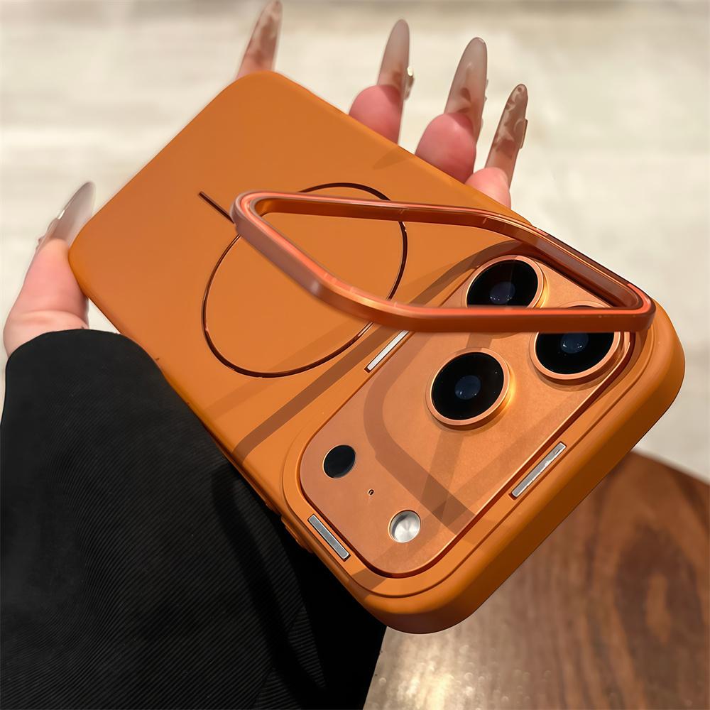 Support de béquille à objectif pliable caché de luxe pour Magsafe Coque de couleur métallique pour iPhone 17 16 15 14 Pro Max Housse de protection pour charge sans fil