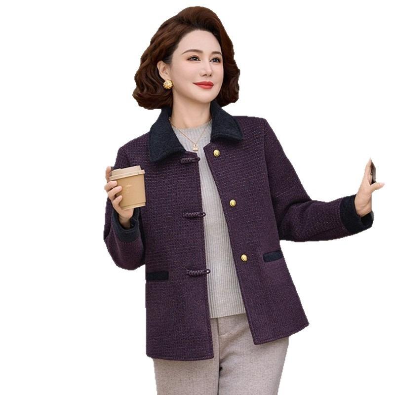 Mom's Spring and Autumn Fleece Thickened Woolen Coat To 0-year-old Middle-aged and Old Women's High-grade Coat