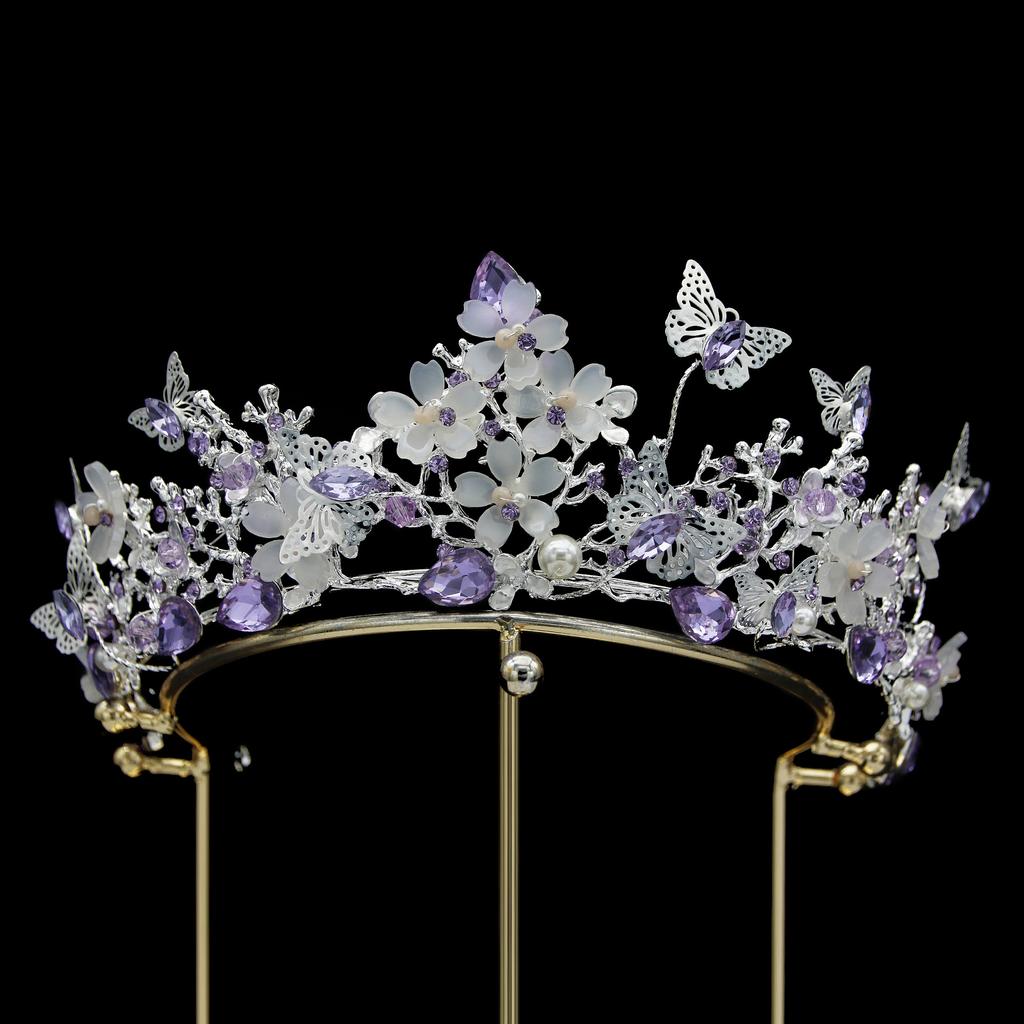 Spring European and American Bridal Crown Tiara Baroque Alloy Crystal Butterfly Garland Wedding Hair Accessories