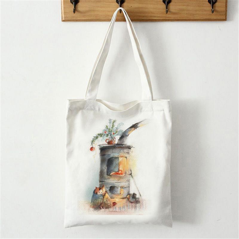 

Kawaii женские повседневные сумки-шопперы, простота, большая вместимость, женская хлопковая сумка, холщовая сумка-тоут, сумки для покупок, тканевые ручные сумки для девочек-кошок 34*42cm