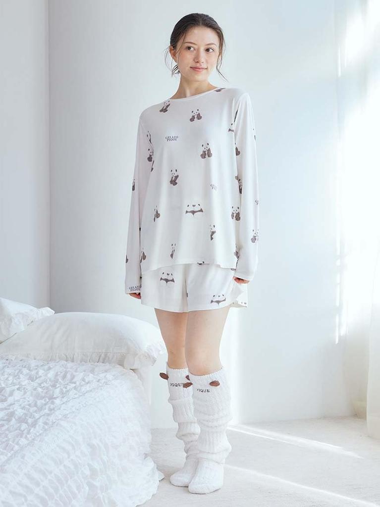 gelato pique Tricou Lung Mărime Liberă cu Imprimeu Panda (PWCT251225) Femei Alb/Alb,