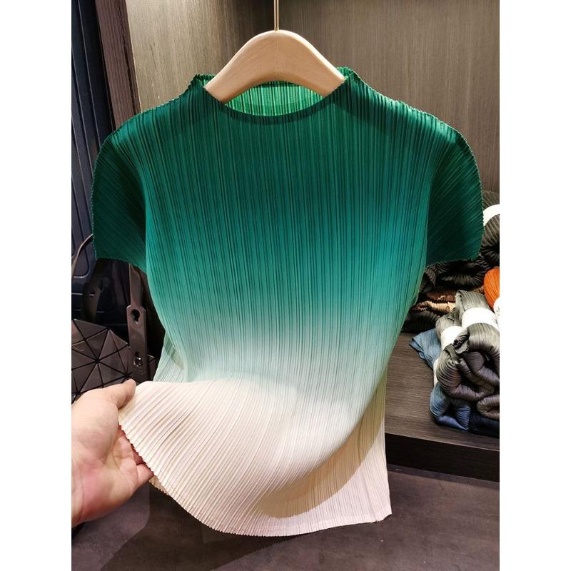 

Роскошные топы с рюшами градиентного цвета, женская стильная футболка с коротким рукавом и круглым вырезом, повседневный наряд one size зелёный