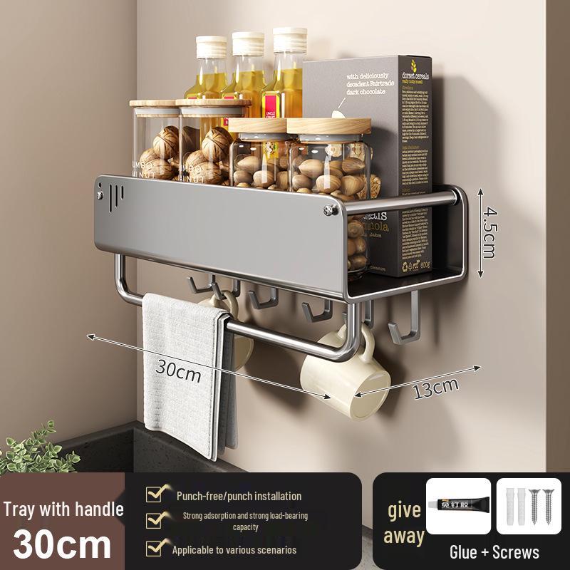 No-Drill Wall-Mounted Kitchen Storage Rack: Multifunctional Holder for Knives, Chopsticks, Pot Lids, and Seasoning Condiments