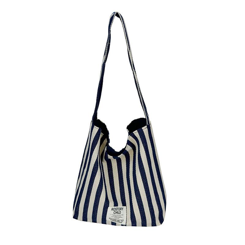 Borsa a Tote in Tela da Donna con Strisce Eleganti e Design Bicolore per l'Uso Quotidiano