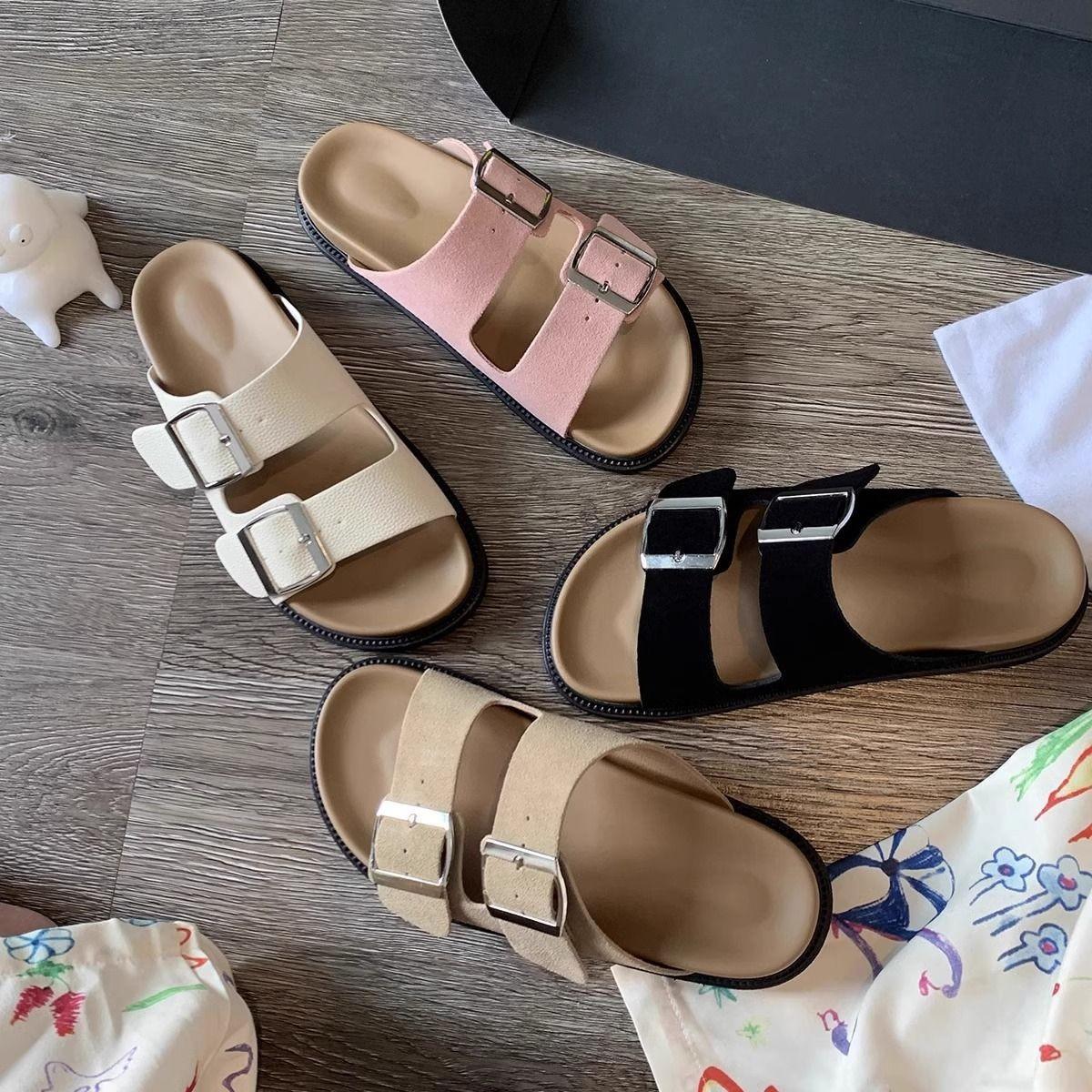 Thick-bottomed Birkenstock slippers women s Birkenstock outer wear new fish mouth Korean version one-word buckle with versatile cool slippers advan 35 покинуть белый 3038₽