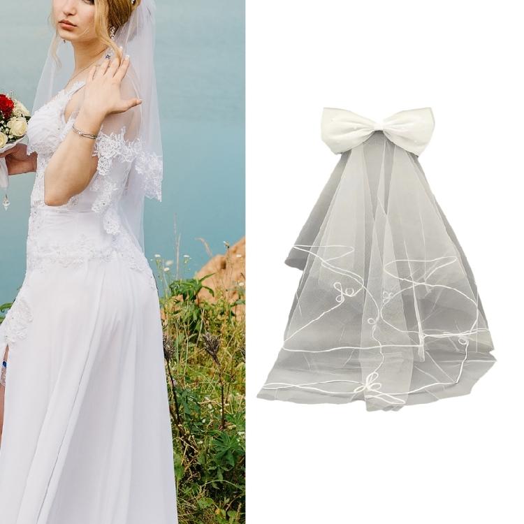 Flower Girl Veil Bow Veils with Hair Clip Wedding Hair Accessories White