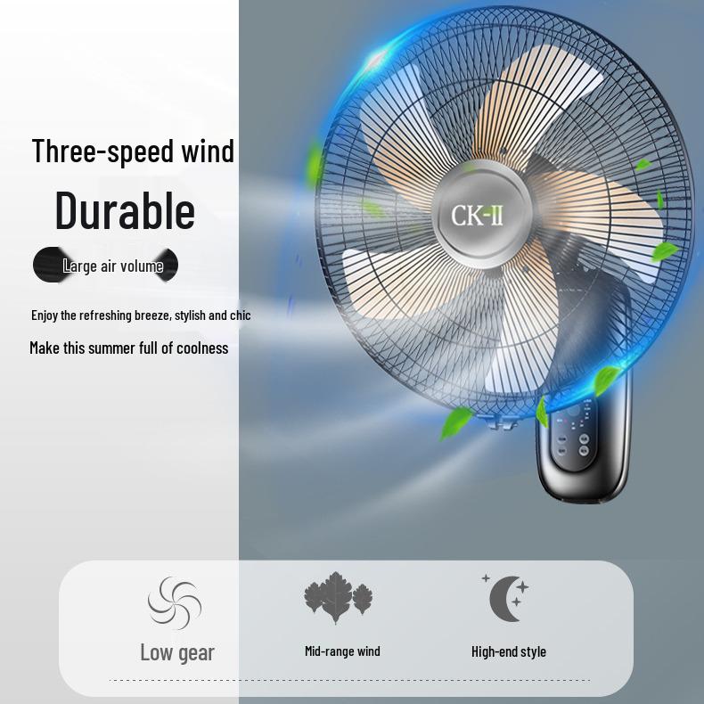 CK-II Silent Wall-Mounted Remote Control Fan - Powerful Household & Industrial Oscillating Electric Wall Fan