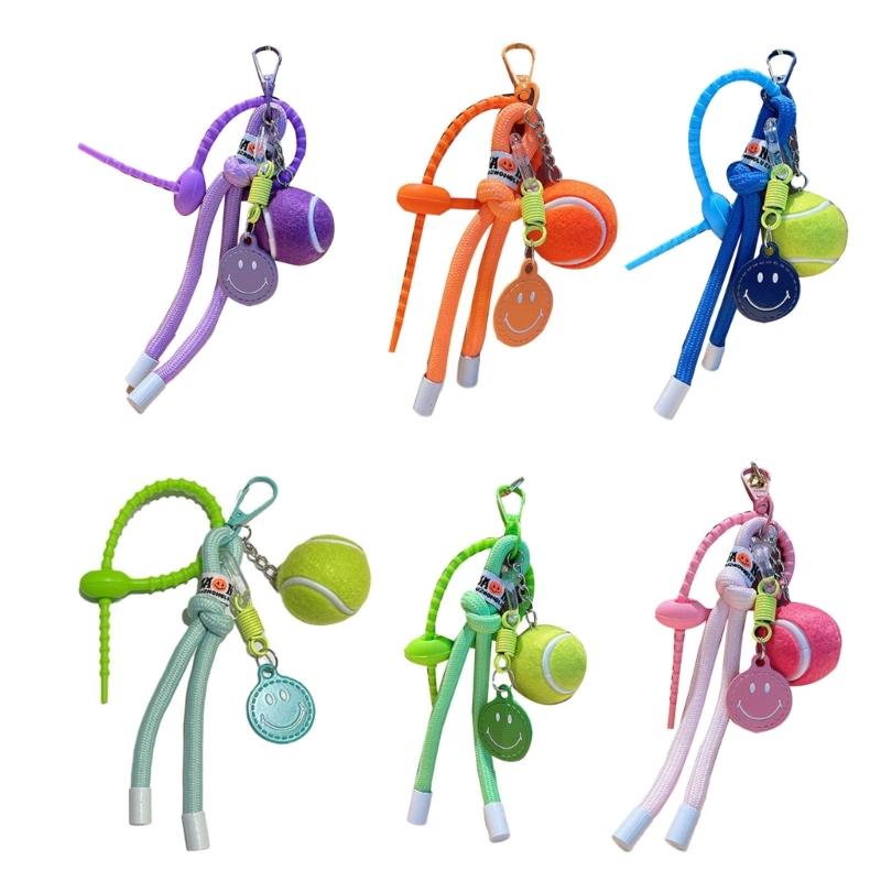 Smile Tennis Keychain For Backpack Decoration And Female Gift With Practical Nylon Rope Bags Pendant Bag Accesories