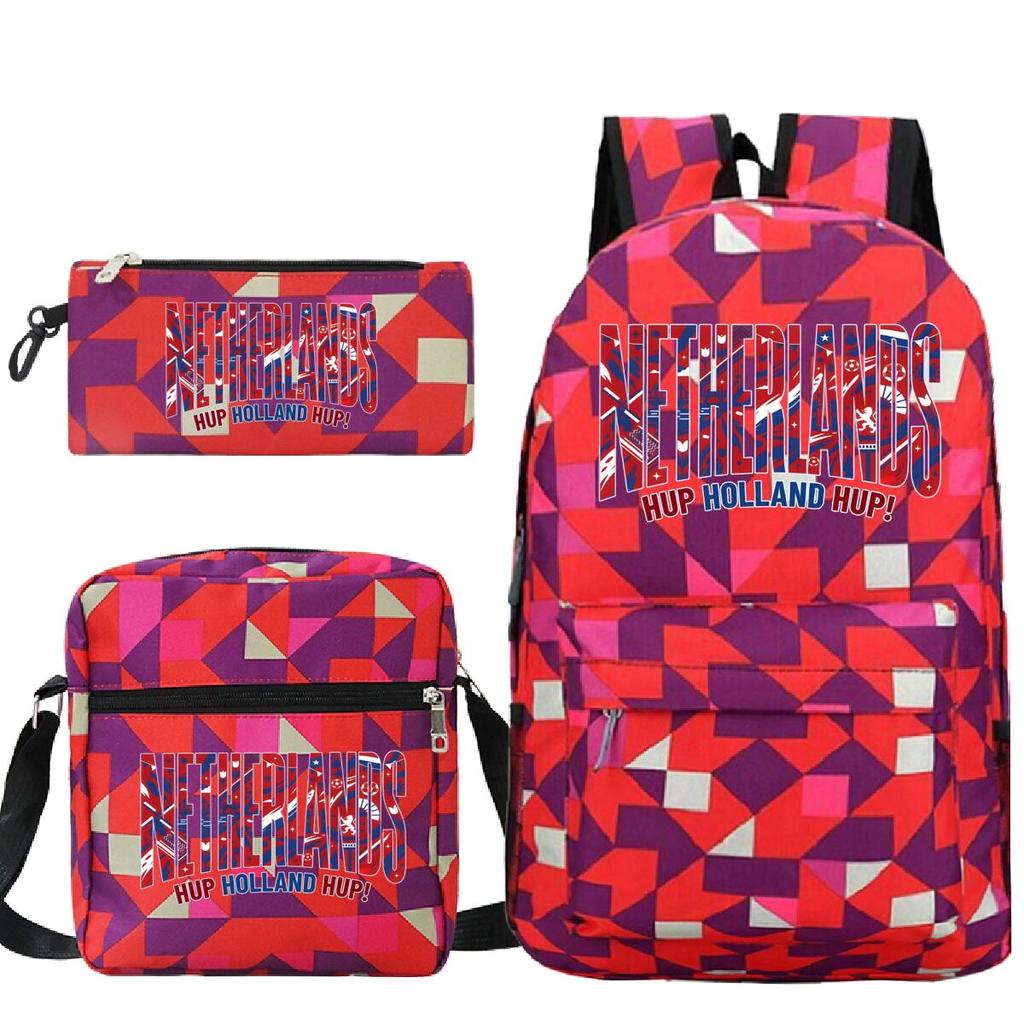 Vintage "Netherlands Hup Holland Hup" 3 In 1 Backpack Shoulder Bag Pencil Case Women Men Student Fashion Football Lover Bagpack
