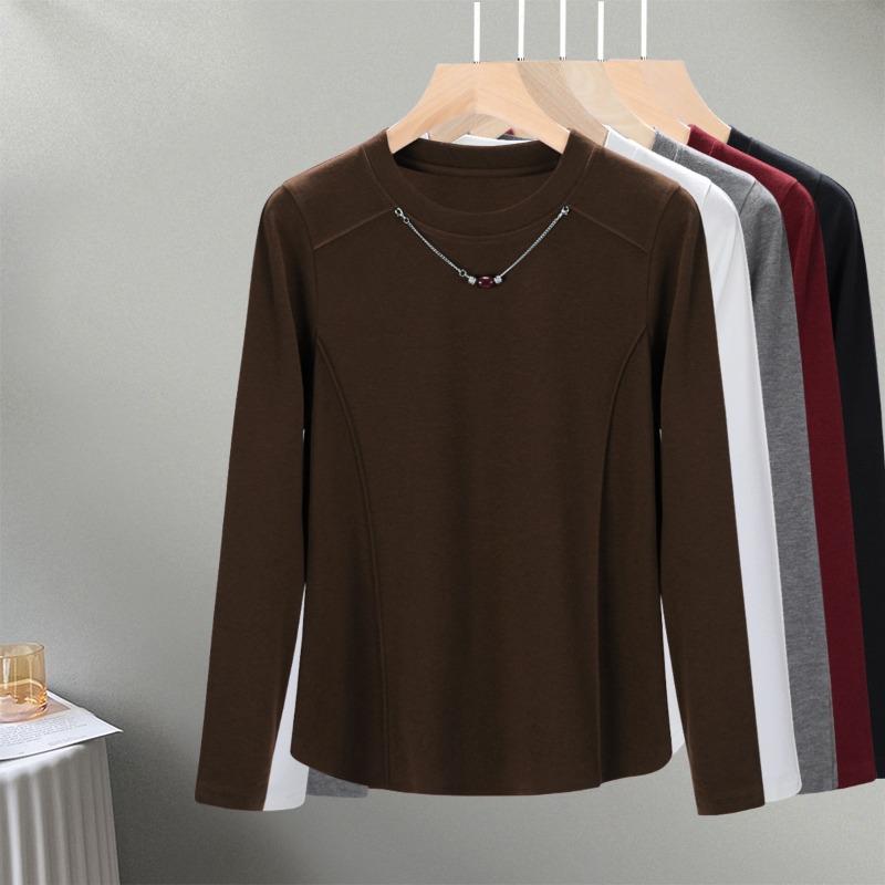 

Вязаная облегающая кофта с длинным рукавом и круглым вырезом, женская осенняя новинка XXXL темно-коричневого