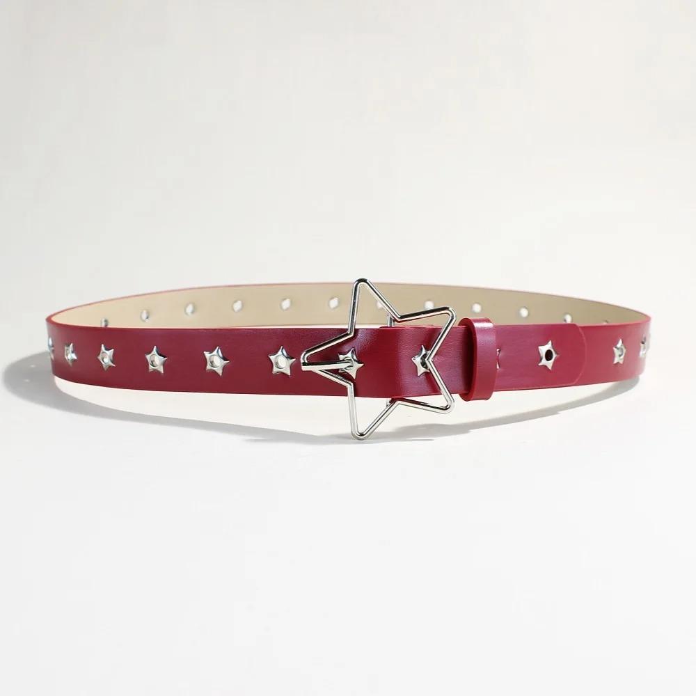 Punk Style Star Buckle Decorative Belt with Multiple Holes Small Star Shaped Eyes Multifunctional Belt Vintage Rivet Waist Belt