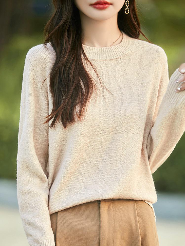 Women's Loose Fit Speckled Yarn Pullover Sweater - Heather Round Neck Knit for Autumn/Winter