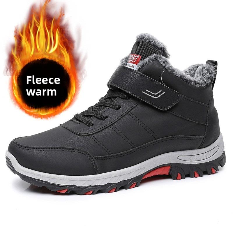 Winter Neue Herren Plüsch Warme und Strapazierfähige Outdoor Wander Baumwollstiefel mit Klettverschluss Leichte und Bequeme Schneestiefel