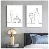 Modulární Obrázky Skandinávský Styl Tisky Plakáty Linie Káva Červené Víno Nůž a Vidlička Nástěnné Umění Plátno Malba Pro Kuchyni Domácí Dekorace