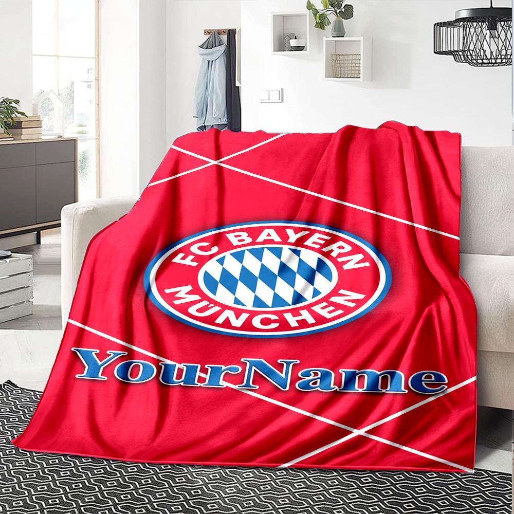 Bayern Munich Personalized Name Blanket Throw Customizable Blanket Warmthful Decor Great for Living Room Sofa Home Decor Nap Four Seasons Universal