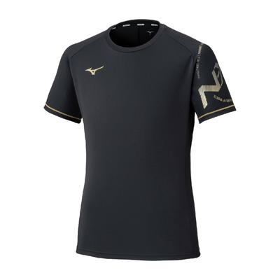 N-XT Volleyball Practice Shirt, Short Sleeve, Club Activities, Moisture-Wicking, Quick-Drying, Easy To Move In, V2MAC001, Unisex, Black/Gold, Size S
