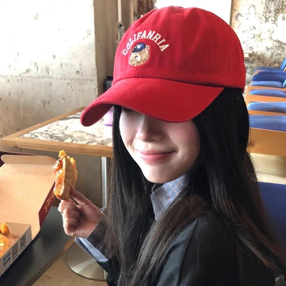Cotton Bear Embroidery Cap Korean Snapback Hat Adjustable Men Women Baseball Cap  Teenagers
