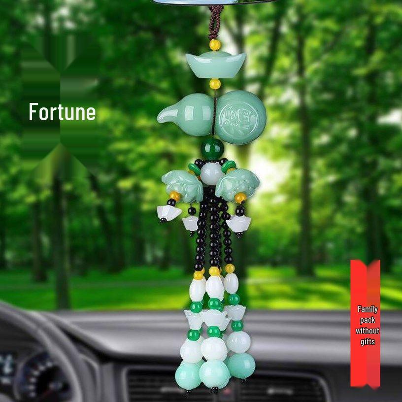 Tang Carved Rearview Mirror Ornaments - Chinese-Style Car Interior Decoration for Safe Travels