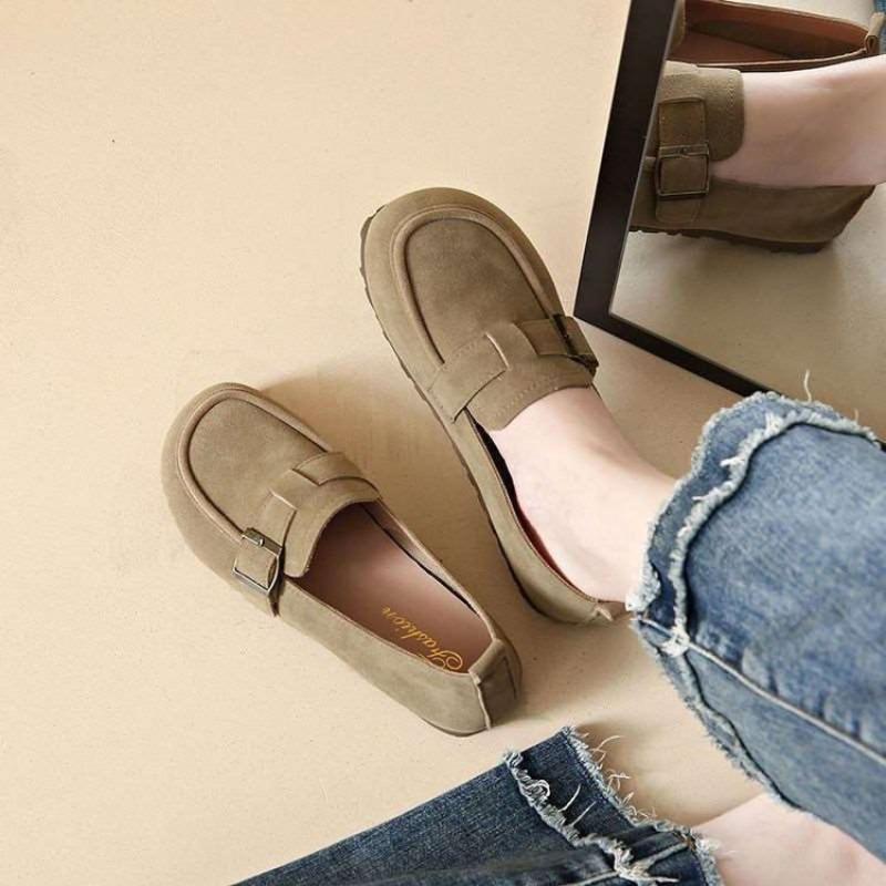 Retro Matte Women's Autumn New One-pedal Soft Leather Soft-soled Doudou Shoes Flat Casual Single Shoes