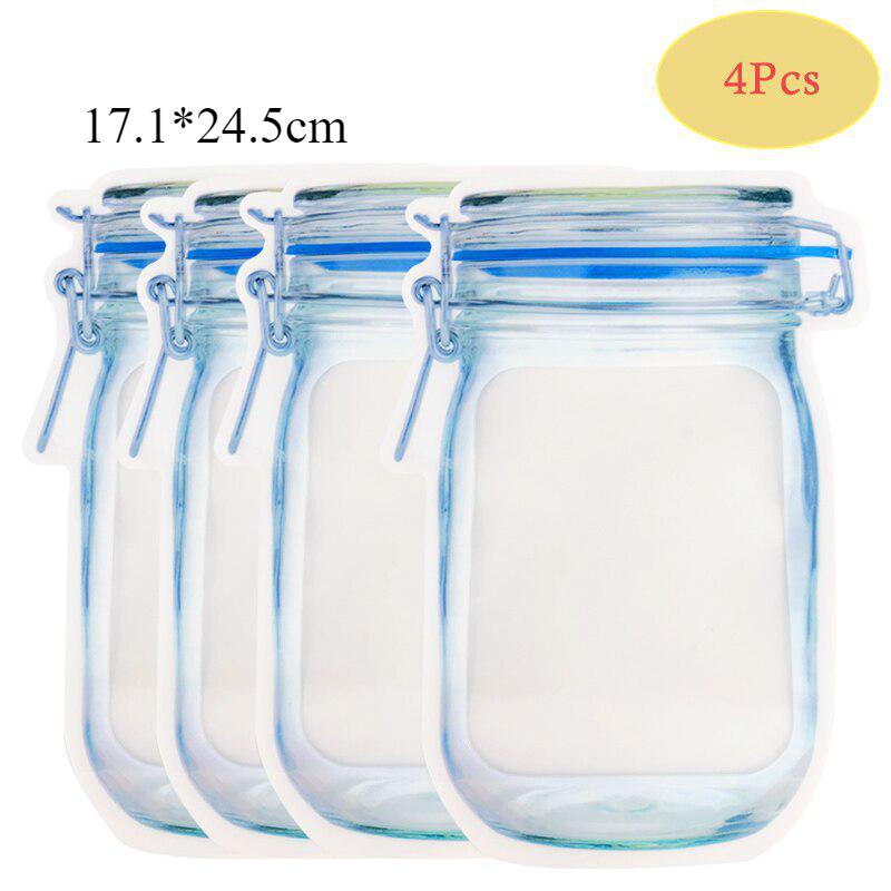 Reusable Zip Lock Bags In The Shape of Jars for Storing Food Products