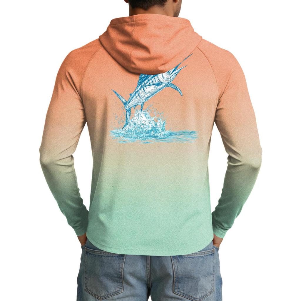 Men's UPF50+ Sun Protection Cooling Shirt Lightweight Stretch Hooded Outdoor Fishing Sports Top Long Sleeve