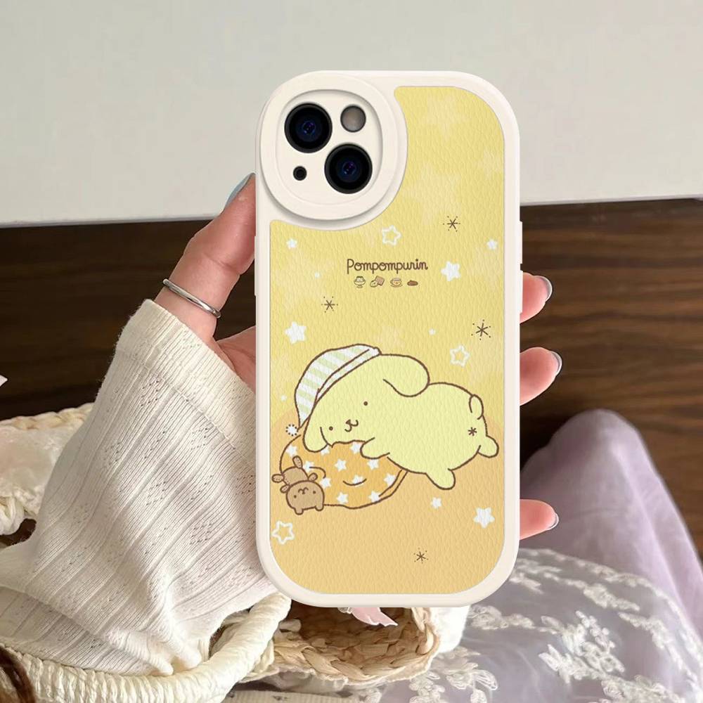 Cartoon P-Pompompurins Cute Leather Phone Case For IPhone 16 15 14 13 12 11 Pro Max Plus Shockproof Cover