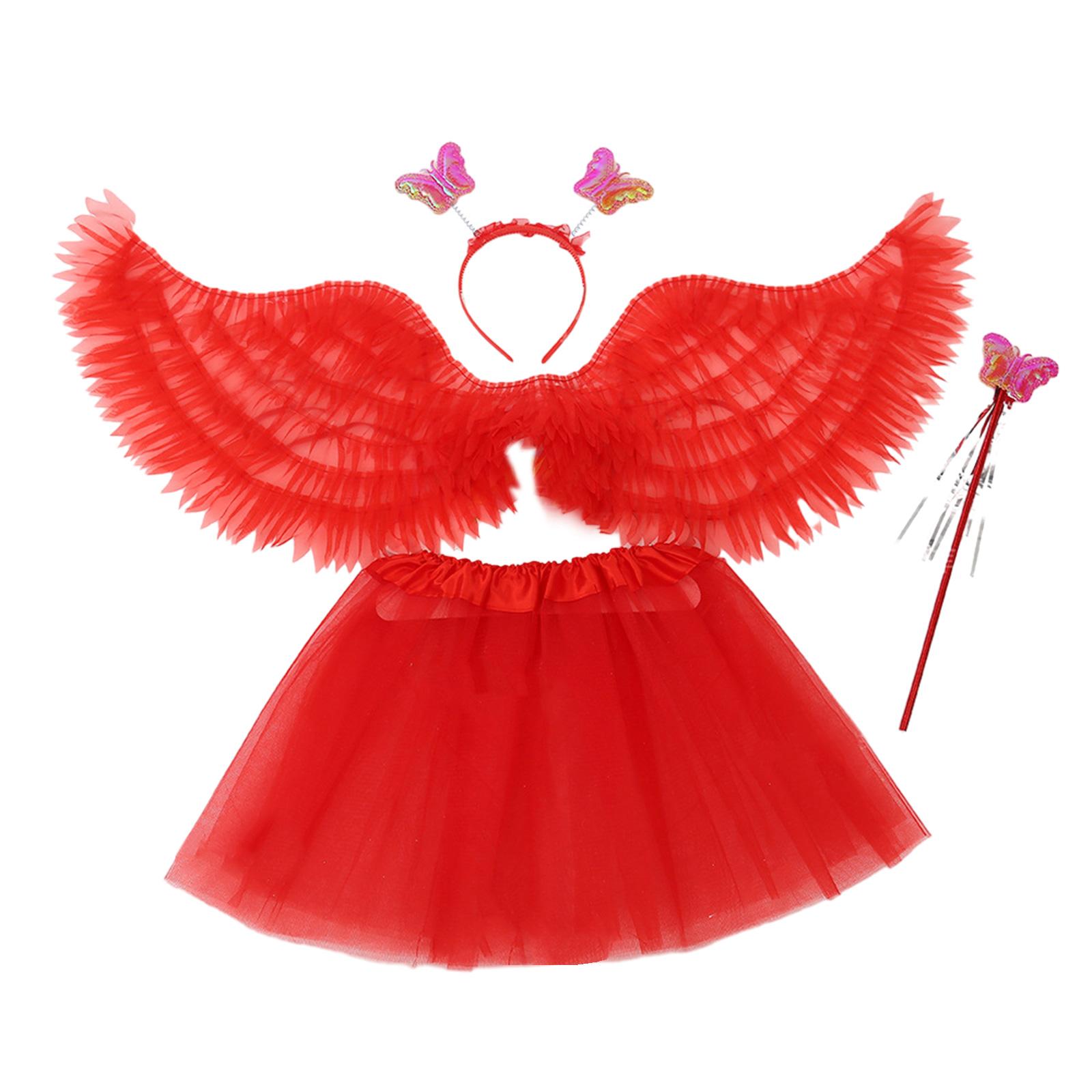 Angel Wing for Kid Fairy Wing Dress Up Wing with Headband Magic Wand Tutu Skirt Halloween Costume Wing Fairy Costume Set 3