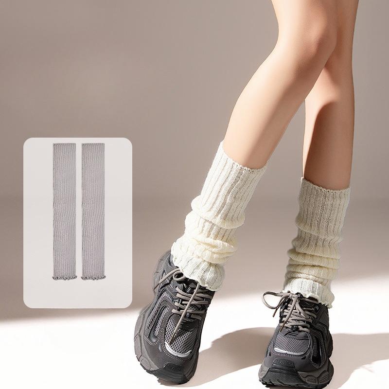 

Вязаные носки, женские носки с махрой, осенне-зимние носки до икры, гетры, длинные чулки, теплые наколенники 42CM светло-серый