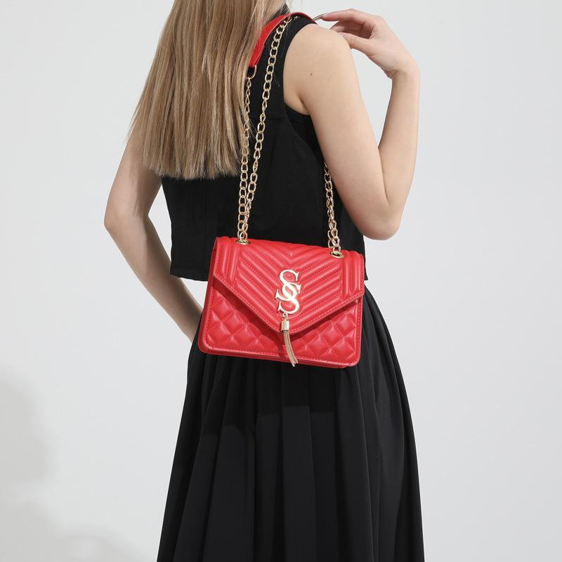 Korean Style Chain Bag for Women In Spring and Summer New Fashionable One-shoulder Crossbody Small Square Bag Texture Embroidered Thread Women's Bag