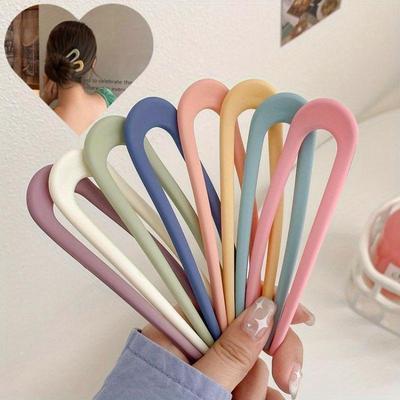 Fashion Candy Color Hair Sticks for Women Shell Hair Clip Pins 1pcs Minimalist U Shape Girls Hairpins Hair Bun Maker Headwear