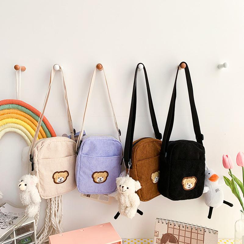 Portable Corduroy Bear Phone Crossbody Bag Mobile Phone Coin Purse Fashionable Cross Small Bag Corduroy Mini Bag