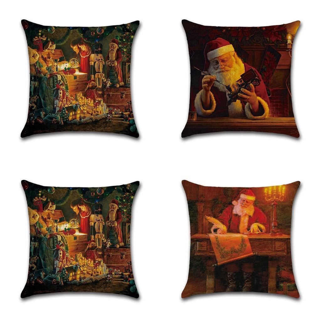 Festive Cotton Linen Santa Claus Christmas Pillow Cover For Stylish Sofa Accents