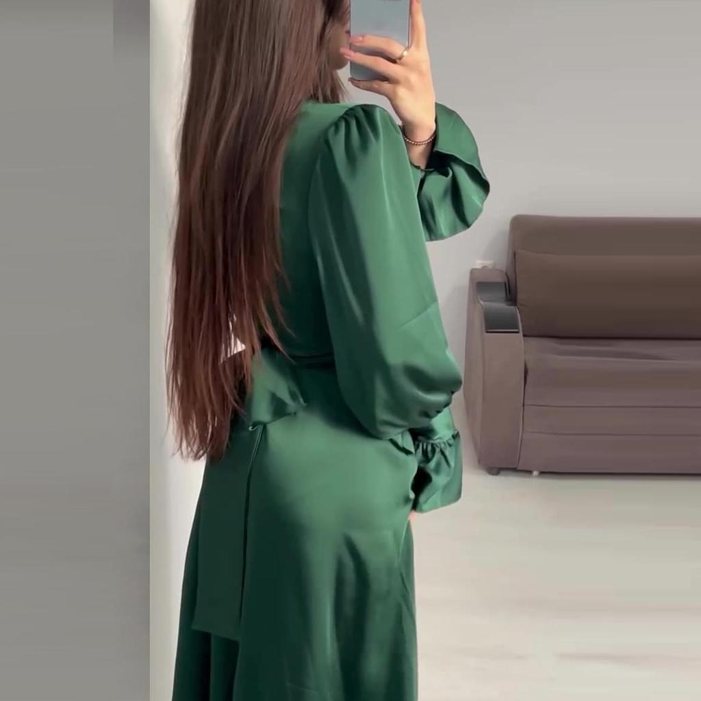 Qooth Elegant Ruffled Bandage Maxi Dress For Women Slim Lace-Up Solid Vintage Evening Partywear Ladies Long Dress