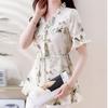 Navava Women Lovely Printing Frill Waist String Short Sleeve Blouse Nb3170