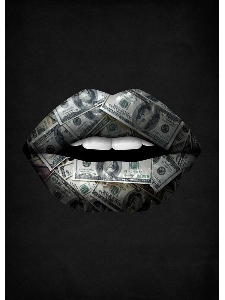 Gold Lips Canvas Painting Graffiti Style Poster Dollar Art Prints Bedroom Wall Decoration Murals For Modern Home Decor Aesthetic