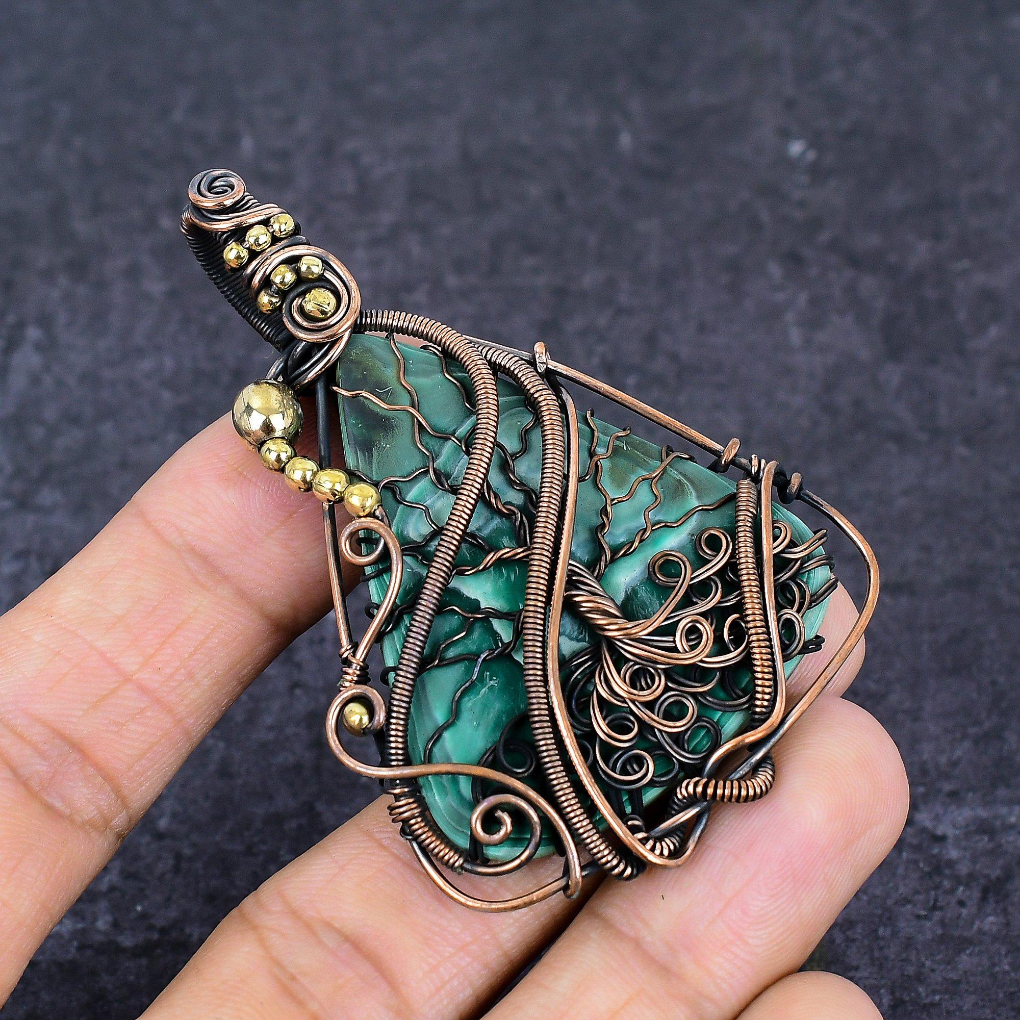 

Malachite Gemstone Copper Wire Wrap Jewelry Pendant 2.84
