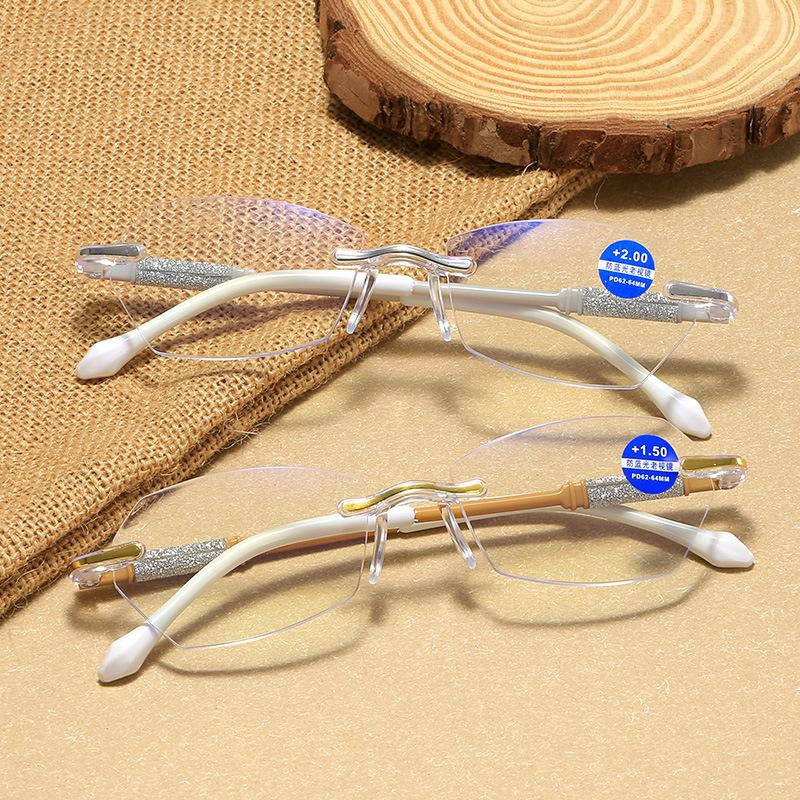 New Rimless Diamond Cutting Presbyopic Glasses Ladies Anti Blue Light Ultra Light Reading Glasses +1.0+1.5+2.0+2.5+3.0+3.5+4.0