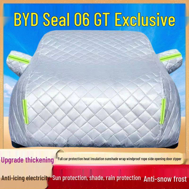 

BYD Seal 06 GT All-Weather Car Cover: Anti-Snow, Anti-Hail, Sun & Rain Protection, Dustproof, Thickened Quilted Fabric. Thickened with Cotton, Anti-Hail, All-Season