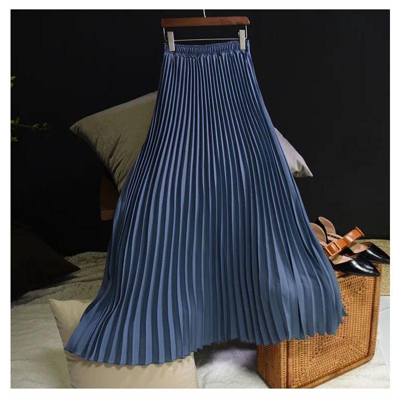 Pleated Skirt with Elastic Waistband Pleated High Waist Half-Length Female Elastic Waist Skirt