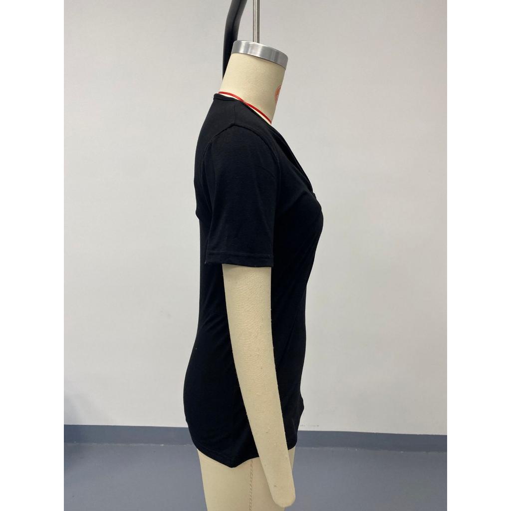 Top de Manga Corta Cruzado con Escote en V y Cintura Ceñida para Mujer Primavera Verano, Popular Top de Moda Casual para Mujer