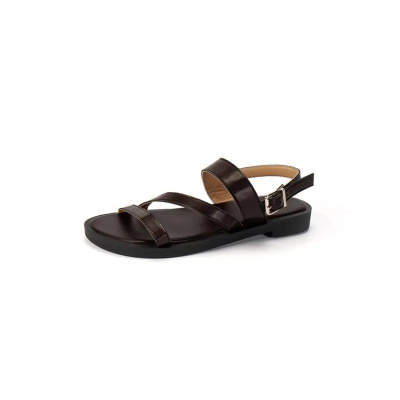 2024 Women's Fashion Trend Pure Black Belt Anti-slip Wear-resistant Flat Sandals Fashion Premium Sandals for Women