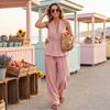 Women's Fashion Sleeveless Tank Top, High Waist, Loose Casual, Wide Leg Pants, Two Piece Set