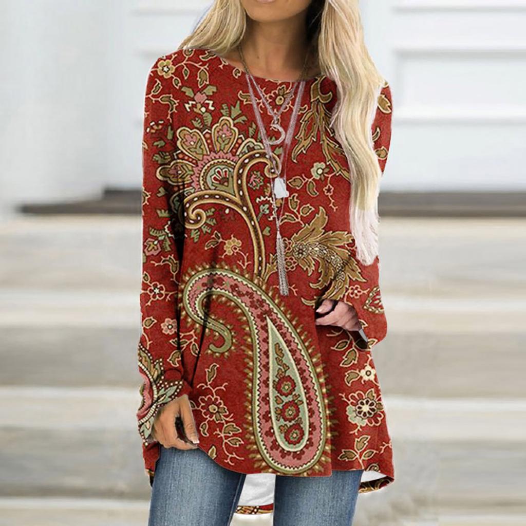 Paisley Pattern T-Shirts Boho 3D Print Women Fashion Streetwear Long Sleeve T Shirt Oversized Tunic Tees Tops Female Clothing