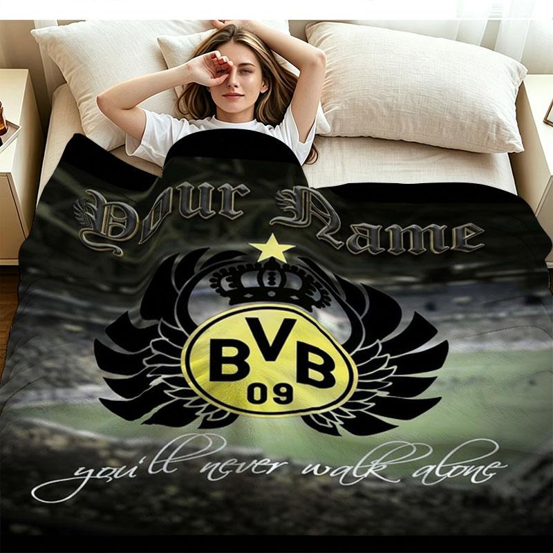 1PC Borussia Custom Name Patterned Flannel Blanket Suitable For All Seasons for Home Decor Warmth and Comfort Gifts Holiday Present