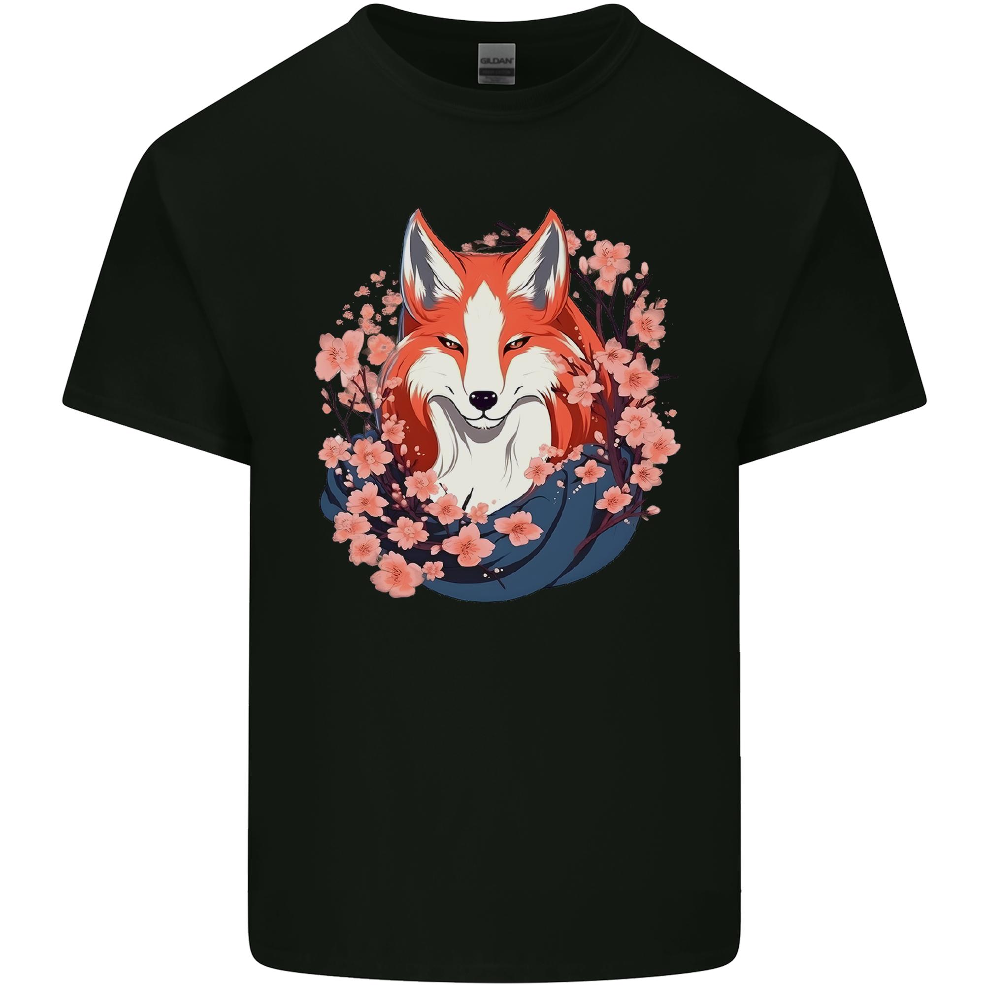 A Japanese Kitsune With Flowers Fox Unisexs Light Cotton TShirt S