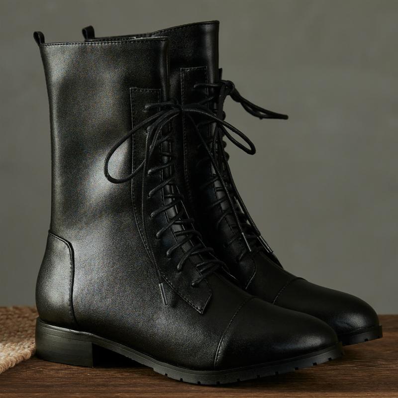 Modă Piele Naturală Botine Femei Casual Iarnă Cizme Scurte Modă Cu Șireturi Negru Alb Încălțăminte Pantofi Dama Mărimi Mari 46 48