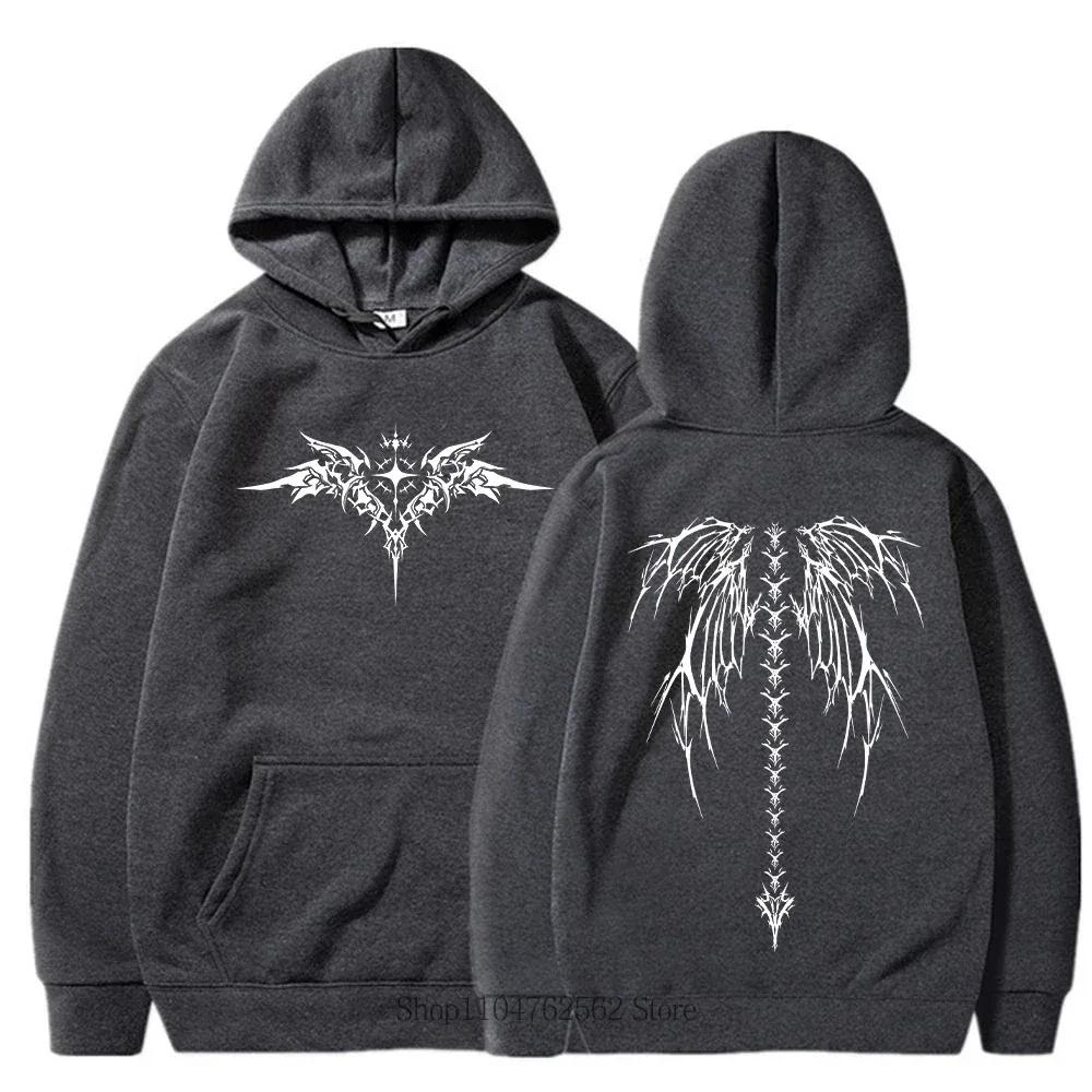 2025 New Wing Print Hoodie Men Women Casual Fashion Harajuku Gothic Y2K Pullover Autumn Winter Fleece Long Sleeve Sweatshirts